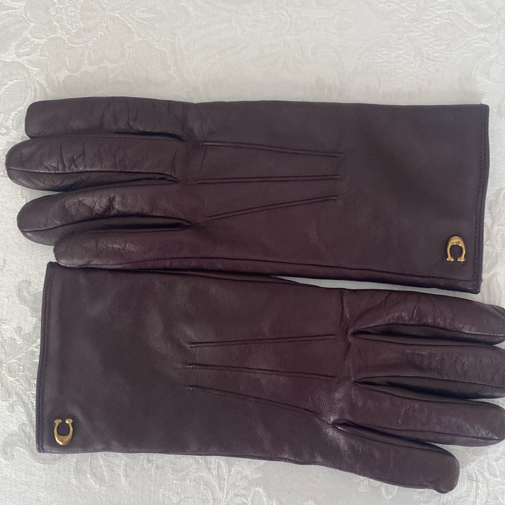 Coach Women's Maroon Leather Gloves